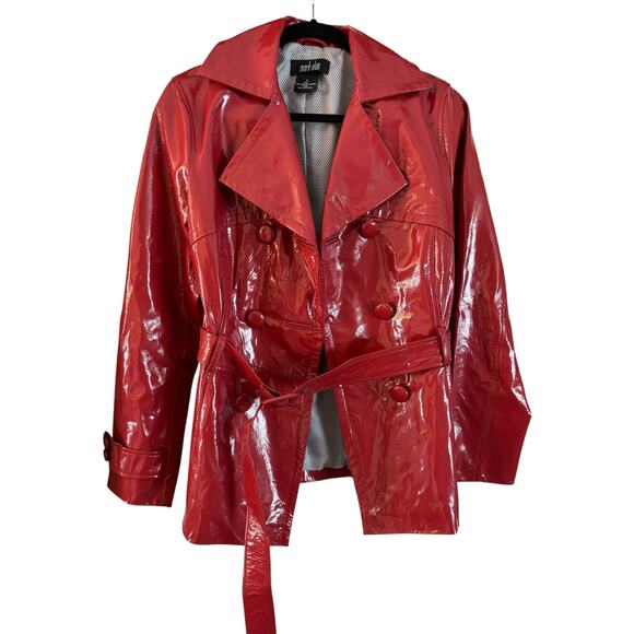 Mark Alan Women’s 100% Leather Red Jacket Belted Coat Size Small Lined - Picture 1 of 6